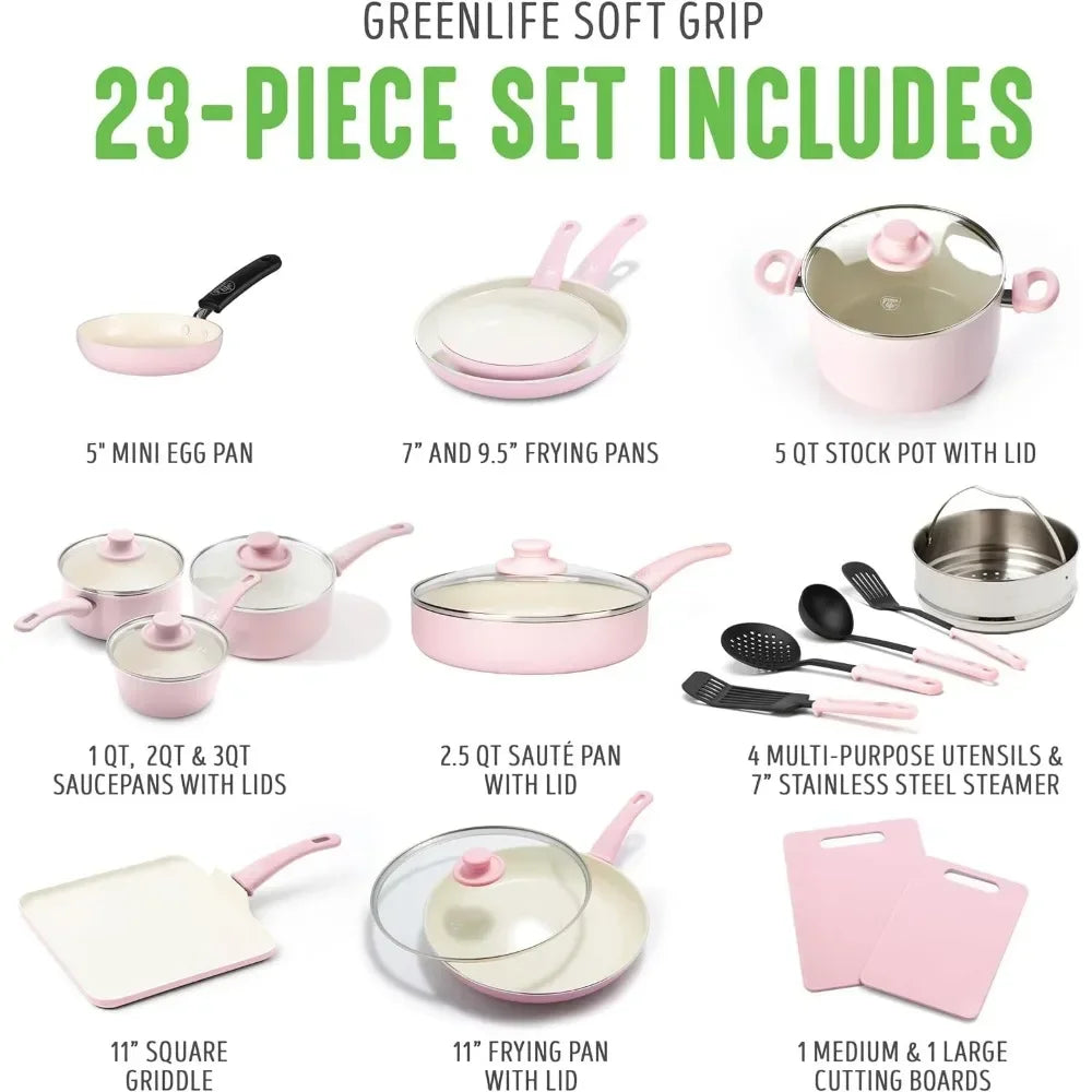 ✨ Kawaii Ceramic Cookware Set 🍳 | 23-Piece Nonstick Kitchen Joy with Soft Grip Handles & Cute Utensils! 🌈