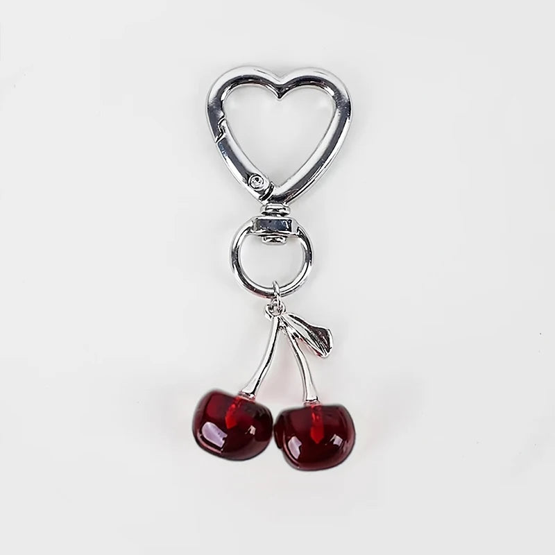 Heart Shaped Resin Cherry Keychain With Lobster Clasp Cute Bag Charm 💖🍒