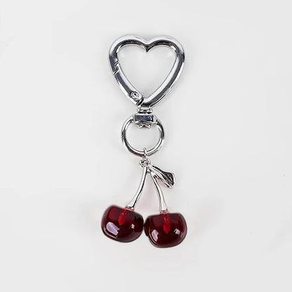 Heart Shaped Resin Cherry Keychain With Lobster Clasp Cute Bag Charm 💖🍒