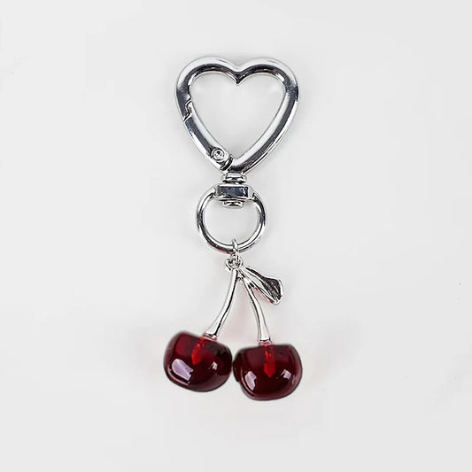 Heart Shaped Resin Cherry Keychain With Lobster Clasp Cute Bag Charm 💖🍒