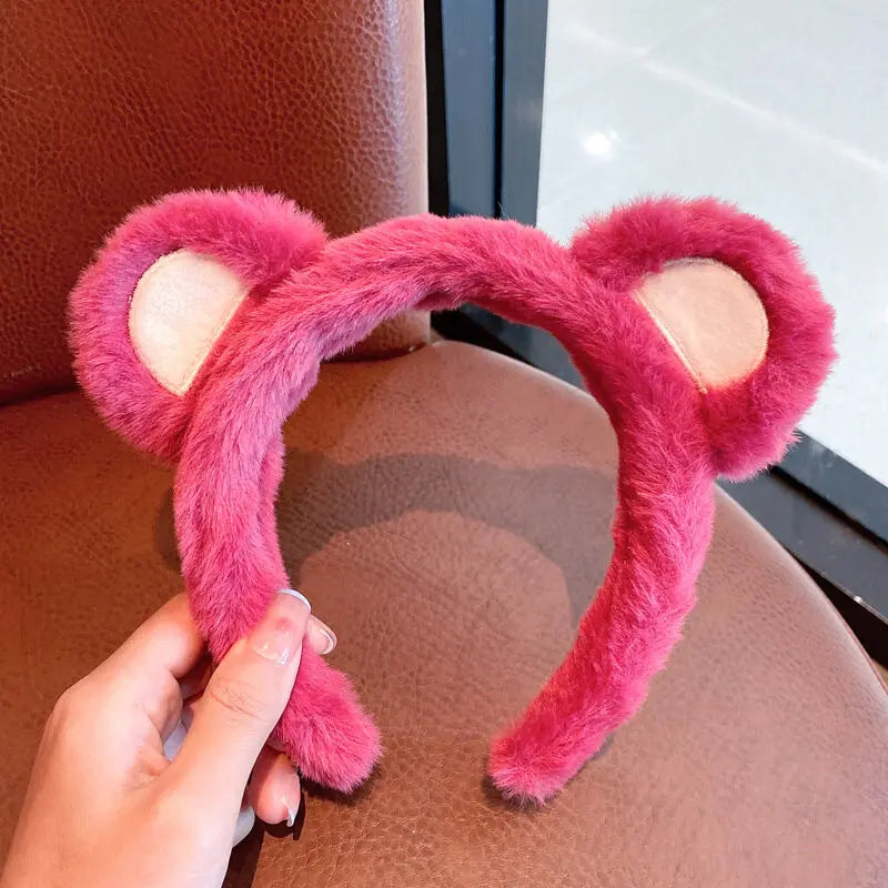 Kawaii Strawberry Bear Plush Hairband 🎀✨ Cute Face Wash Headband for Women & Girls! 🍓💖