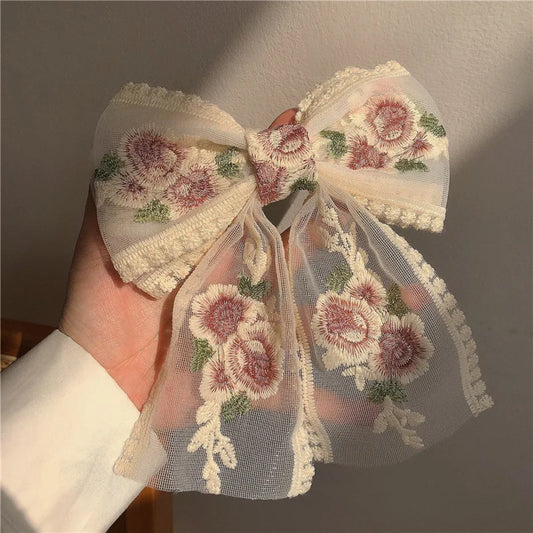 Charming Floral Lace Hair Bows 🌸✨ Big Clips for Elegant Spring Styles 🎀🌼