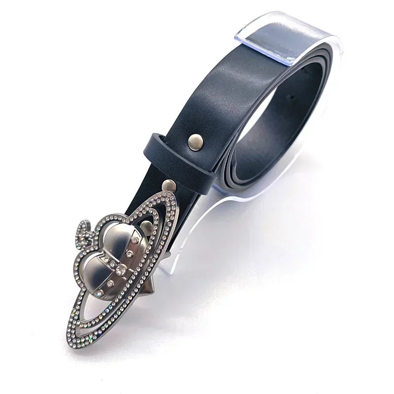 ✨ Kawaii Saturn Crown Buckle Belt 💖 Spicy Style for Fashionistas 🌈