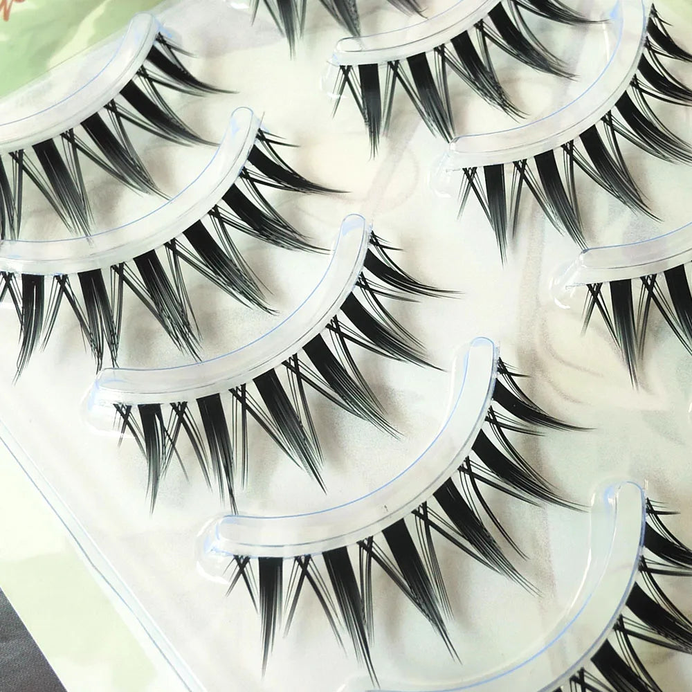 Whimsical Cat Eye False Eyelashes 5 Pairs Natural Long Cross Strip Lashes For Cosplay Manga Look Handmade 💖✨