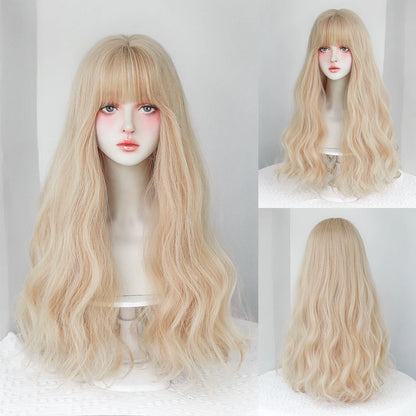 Kawaii Blonde Cosplay Wig 🎀✨ | Wavy Synthetic Hair with Bangs for Daily & Party Looks 💖