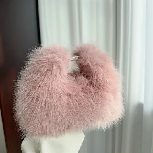 Kawaii Plush Faux Fur Evening Clutch 🐾✨ - Soft & Fluffy Shoulder Bag for Trendy Ladies 💖🎀