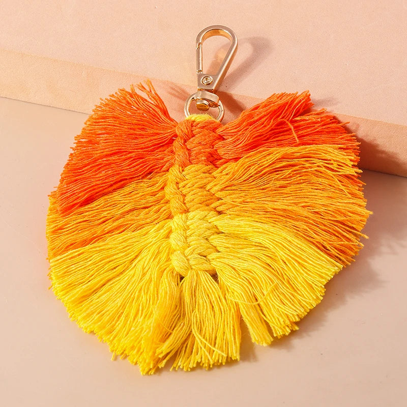 Pastel Rainbow Tassel Hand Knit Keychain For Car Bag Gift 🎀🌈💖