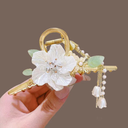 Kawaii Orchid Flower Pearl Tassel Hair Clip 🌸✨ | Adorable Ponytail Grabber for Girls | Trendy Fashion Hair Accessory!