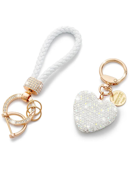 Sweet Heart Diamond Inlay Leather Rope Key Chain For Backpacks 👜💎🎀