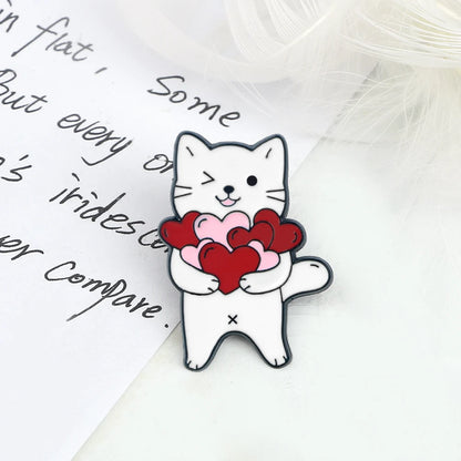 Kawaii Wink Cat Brooch with Red Heart ❤️ | Cute Cup Kitty Enamel Pin for Cat Lovers 🐾 | Perfect Gift for Friends 🎁