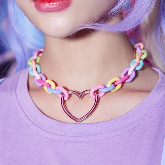 Kawaii Rainbow Heart Pendant Necklace 🌈💖 | Trendy Harajuku Y2K Fashion Jewelry for Women ✨