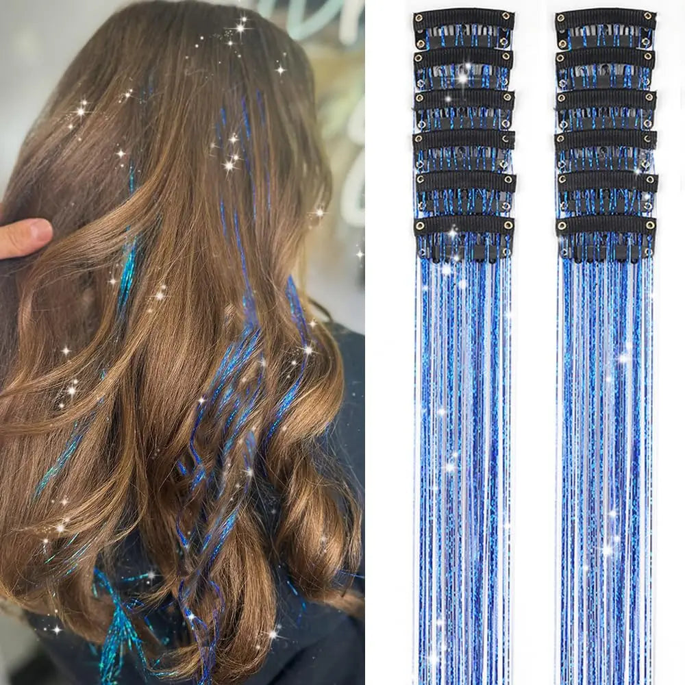 12 Pcs Clip In Hair Tinsel Pack Glitter Fairy Extensions For Women And Kids ✨