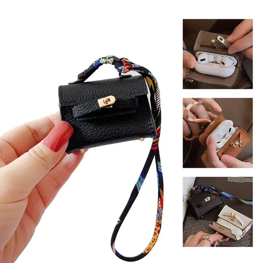 Kawaii Mini Leather Bag for AirPods & Galaxy Buds 🎧✨ - Adorable Charm Case!
