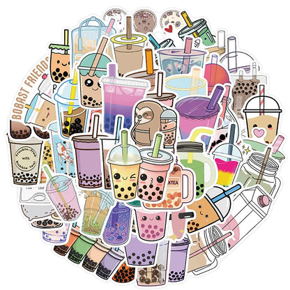 Kawaii Pearl Drink Stickers 🌟 | 10/30/50PCS Waterproof PVC Aesthetic for Kids 🎨 | Cute Scrapbooking & Laptop Decor 📒✨