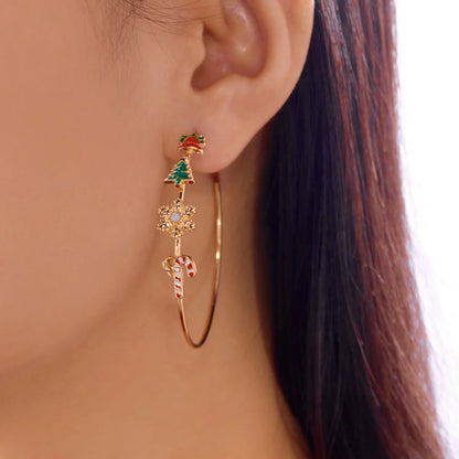 Cute Christmas Circle Hoop Earrings Unisex Bells Snowflakes Tree Dangle 🎄✨