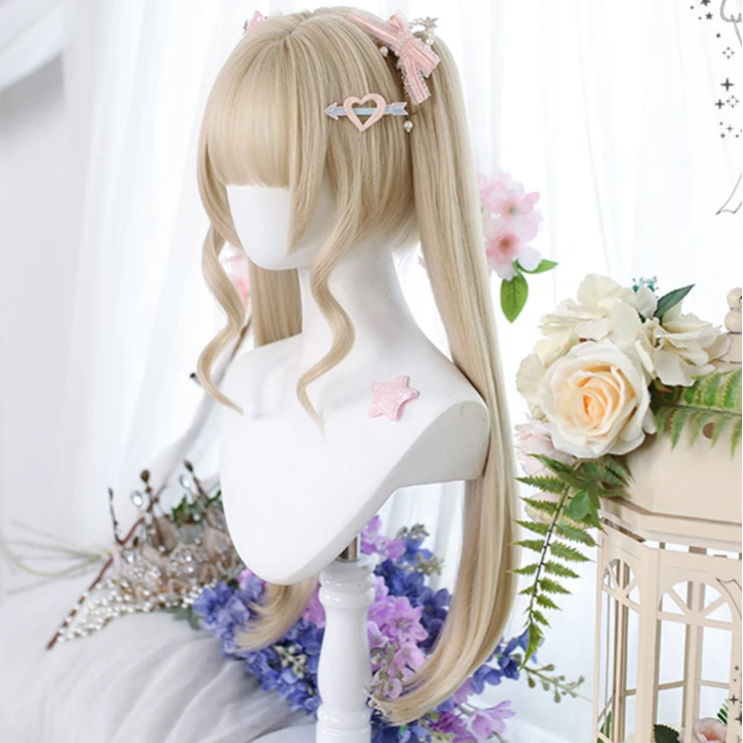 Cute Ombre Blonde & Black Double Ponytail Lolita Wig 🎀✨ - Kawaii Cosplay Hair with Bangs for Harajuku Style! 💖👸