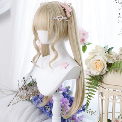 Cute Ombre Blonde & Black Double Ponytail Lolita Wig 🎀✨ - Kawaii Cosplay Hair with Bangs for Harajuku Style! 💖👸