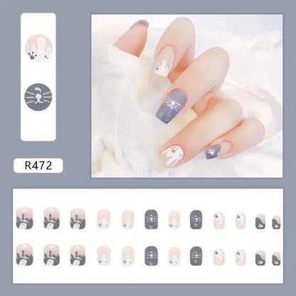 ✨ 24P Kawaii Rainbow Ballerina Press-On Nails 💅 - Adorable Full Cover Artificial Fake Nails for Creative Nail Art! 🌈