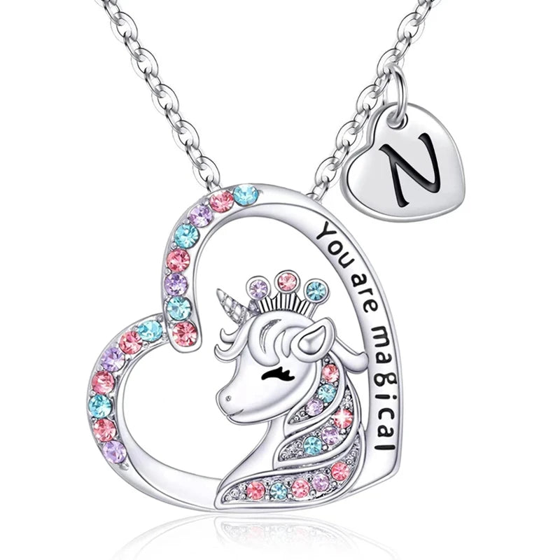 ✨ Kawaii Unicorn Initial Necklace 🦄 - Magical Horse Pendant for Girls 🎉 Perfect Birthday Gift! 🌈
