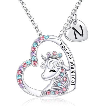 ✨ Kawaii Unicorn Initial Necklace 🦄 - Magical Horse Pendant for Girls 🎉 Perfect Birthday Gift! 🌈