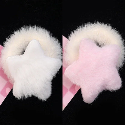 Kawaii Winter Furry Star Hair Ties 🌟✨ Cute Plush Scrunchies for Girls & Women - Colorful, Fashionable Fur Hair Bands! 🎀
