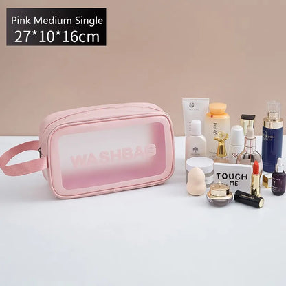 Kawaii Waterproof Travel Makeup Bag 🌟✨ | Cute Transparent Cosmetic Organizer for Women 💖✈️