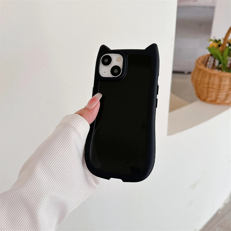 Kawaii Cat Ear Silicone Phone Case for iPhone 15/14/13/12/11 Pro Max 🐾💖 - Cute & Shockproof Cover for Girls!