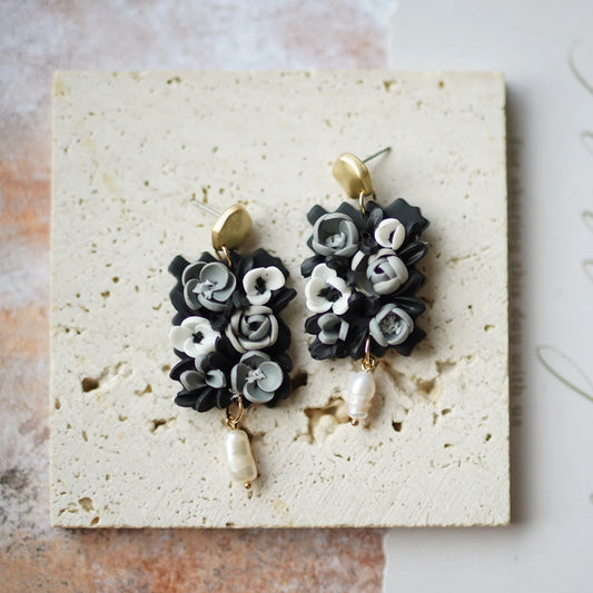 Fashion Delicate Romantic Vintage Cluster Floral Multi Shapes and Colors Chip Dangle Metal Stud Polymer Clay Earrings For Women