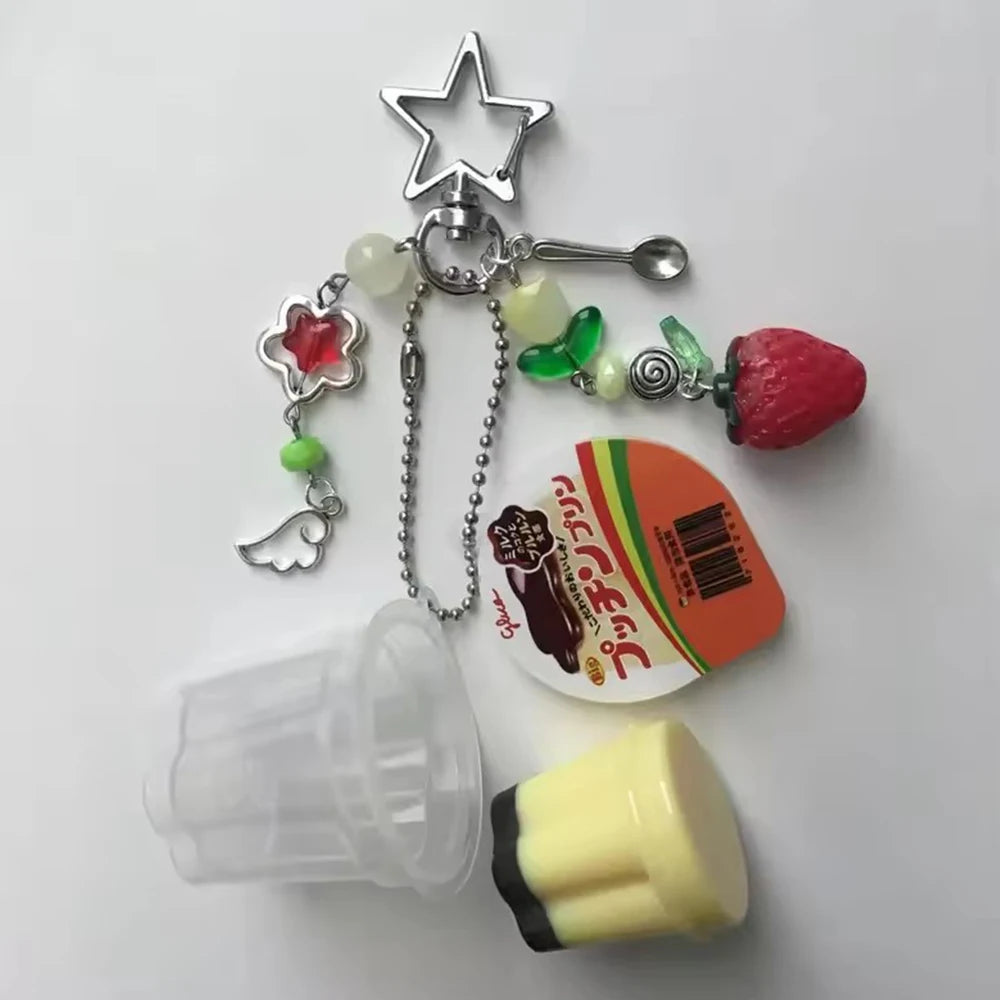 Pastel Pudding Keychain Beaded Charm Y2K Heisei Retro Aesthetic Cute Egg Flan Accessory 🍮✨🎀