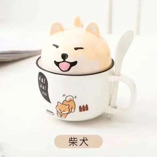 Adorable Kawaii Animal Mug with Lid 🐶🐱✨