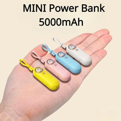 Kawaii 5000mAh Mini Power Bank 🌈 Cute Cartoon Design with Built-in Cable for Universal Phones 📱✨