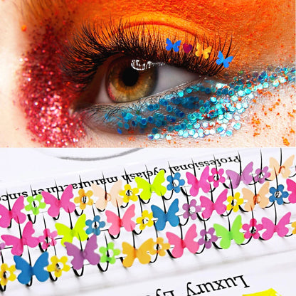 🌸 Kawaii Heart Flower Glitter Lashes 🌟 3D Butterfly Mink Extensions for Whimsical Eye Magic ✨