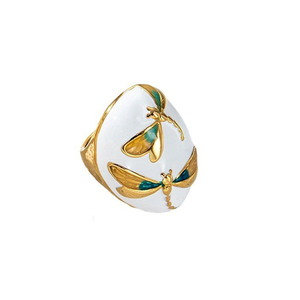MayRZ Dragonfly Oil Drop Stainless Steel Chunky Ring 14K Gold Plated Unisex Jewelry For Men And Women Cute Accessory 💍🐉✨