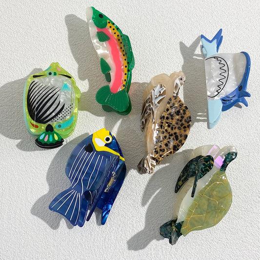 Oversize Acetate Marine Animal Hairpin Set Tortoise Turtle Fish Shark Clips 🐢🐟🦈