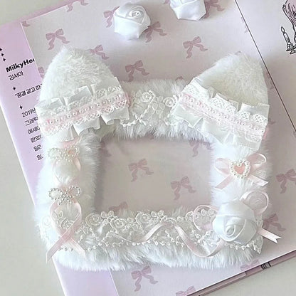 Photo Card Holder Lace Green Ruffles Photocard Sleeves For K-pop Idol Cards Cute Keychain for Girls 3 Inch Card Case