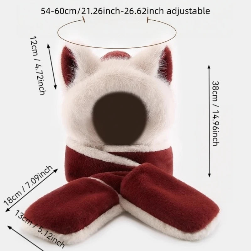 Plush Wolf Ear Hat Set With Scarf And Gloves For Winter Warmth 🐺🧣🧤❄️