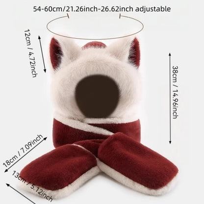 Plush Wolf Ear Hat Set With Scarf And Gloves For Winter Warmth 🐺🧣🧤❄️
