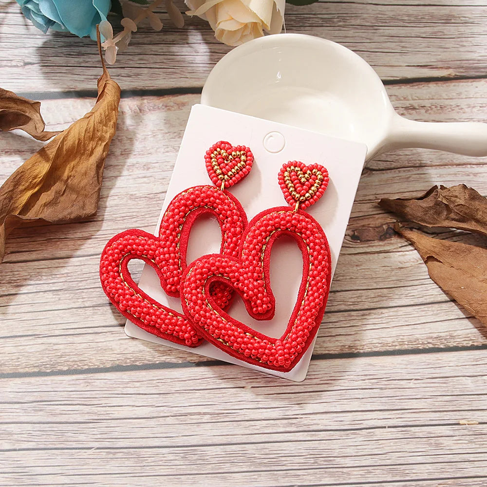 Kawaii Heart Dangle Earrings 💖✨ | Vintage Beaded Jewelry Gifts for Lovebirds 🌟💕