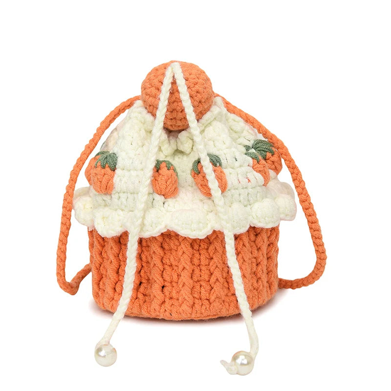 Strawberry Cake Knit Shoulder Bag Crochet Tote For Women Cute And Playful 🍓💖