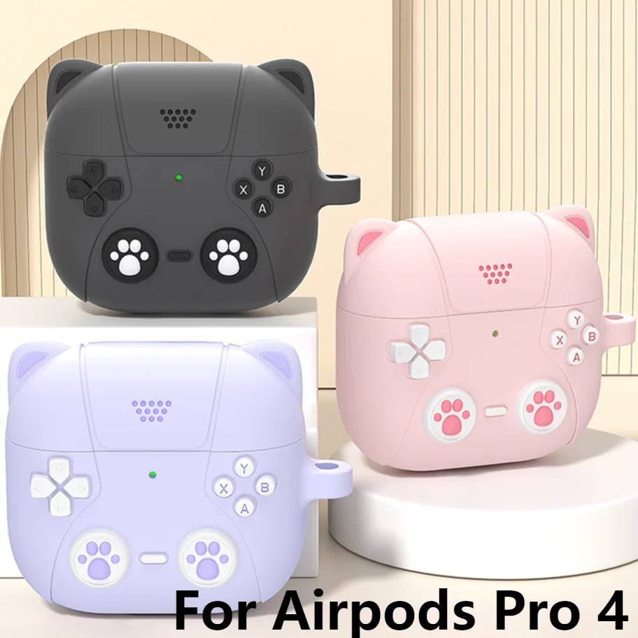 Cute Cat Paws 🐾 Silicone Case for AirPods 4 🎧 - Adorable Protection with Carabiner 🐱✨ - Pixie Quill