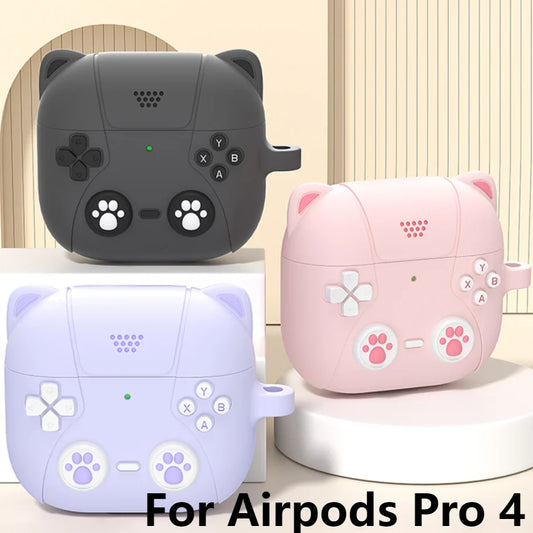 Cute Cat Paws 🐾 Silicone Case for AirPods 4 🎧 - Adorable Protection with Carabiner 🐱✨ - Pixie Quill