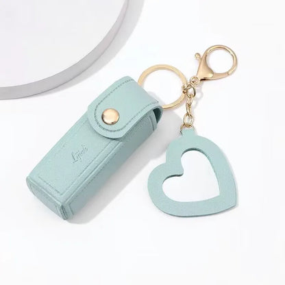 Kawaii Leather Lipstick Keychain Pouch 💄✨ - Cute Makeup Holder with Mirror & Zipper Closure! 👜💕