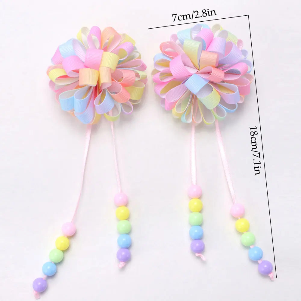 🌸✨ Adorable Flower Hair Clips Set for Girls 🌷💖 Bead & Tassel Delight! 🎀💫 - Pixie Quill