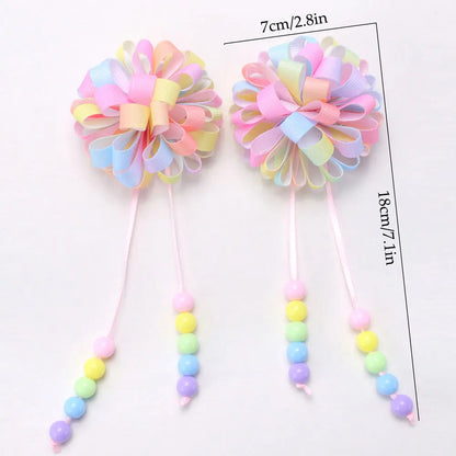 🌸✨ Adorable Flower Hair Clips Set for Girls 🌷💖 Bead & Tassel Delight! 🎀💫 - Pixie Quill