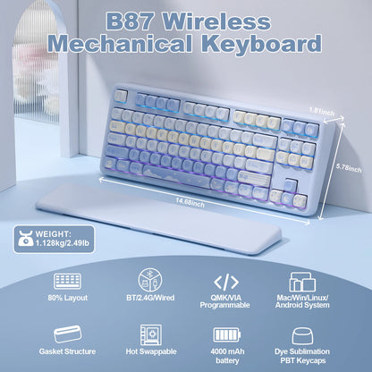 Cute Kawaii Wireless RGB Mechanical Keyboard 🐻✨ | YUNZII B87 with Gasket Mount, Hot Swappable Switches & Soft Wrist Rest! 🎮💖