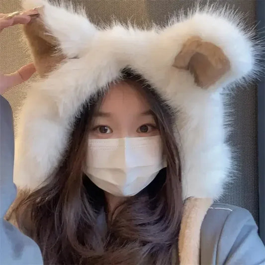 Kawaii Cat Ear Winter Beanie 🐾✨ Fluffy Faux Fur Ski Hat for Spicy Girls 🧣❄️ Cozy Knitted Retro Cap