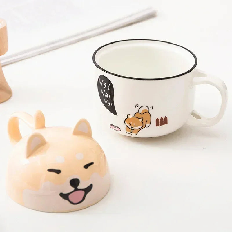 Adorable Kawaii Animal Mug with Lid 🐶🐱✨