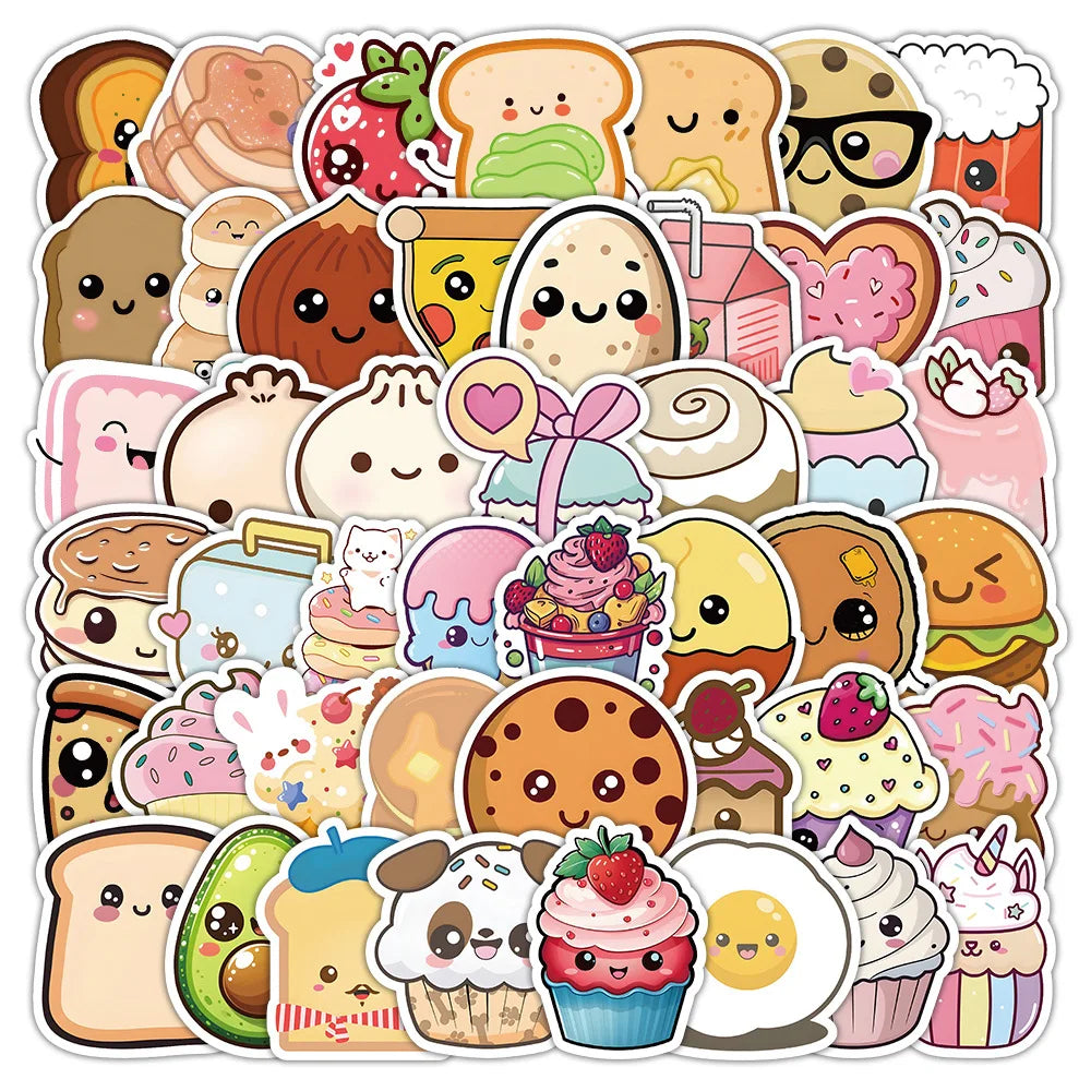 Kawaii Dessert MeMe Stickers 🍰✨ - 10/30/60PCS Cute Food Cartoons for DIY Diaries, Laptops, Phones & More! 🎨🛹