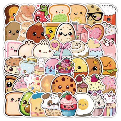 Kawaii Dessert MeMe Stickers 🍰✨ - 10/30/60PCS Cute Food Cartoons for DIY Diaries, Laptops, Phones & More! 🎨🛹
