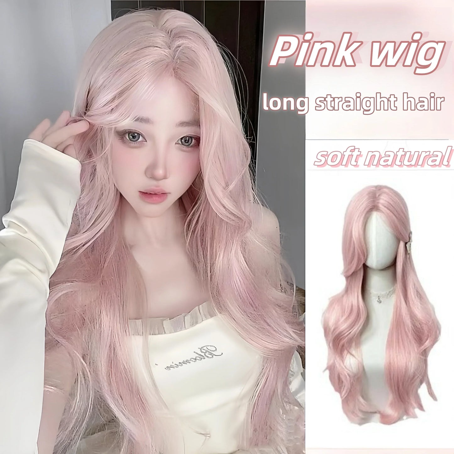 Kawaii Pink Wavy Wig 🌸✨ | Dreamy Synthetic Cosplay Hair for School & Daily Fun! 🎀